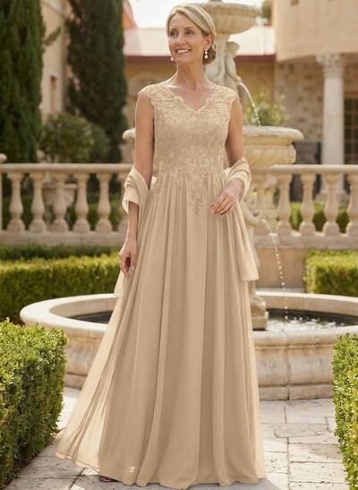Exquisite A-Line V-Neck Floral Lace Mother Of The Bride Dresses With Wrap
