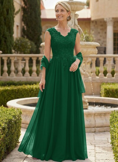 Exquisite A-Line V-Neck Floral Lace Mother Of The Bride Dresses With Wrap
