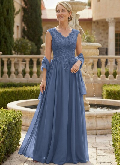 Exquisite A-Line V-Neck Floral Lace Mother Of The Bride Dresses With Wrap