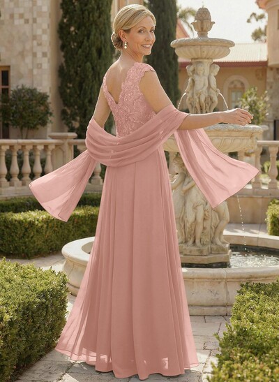 Exquisite A-Line V-Neck Floral Lace Mother Of The Bride Dresses With Wrap
