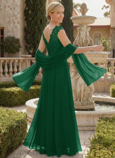 Exquisite A-Line V-Neck Floral Lace Mother Of The Bride Dresses With Wrap