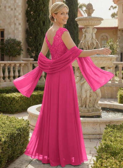 Exquisite A-Line V-Neck Floral Lace Mother Of The Bride Dresses With Wrap