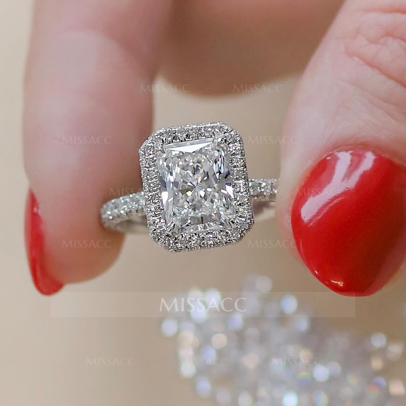 Attractive Halo Radiant Cut Engagement Ring