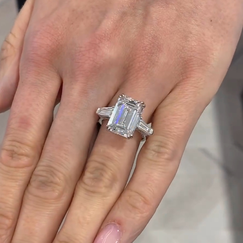 Classic Emerald Cut Simulated Diamond Engagement Ring In Sterling Silver