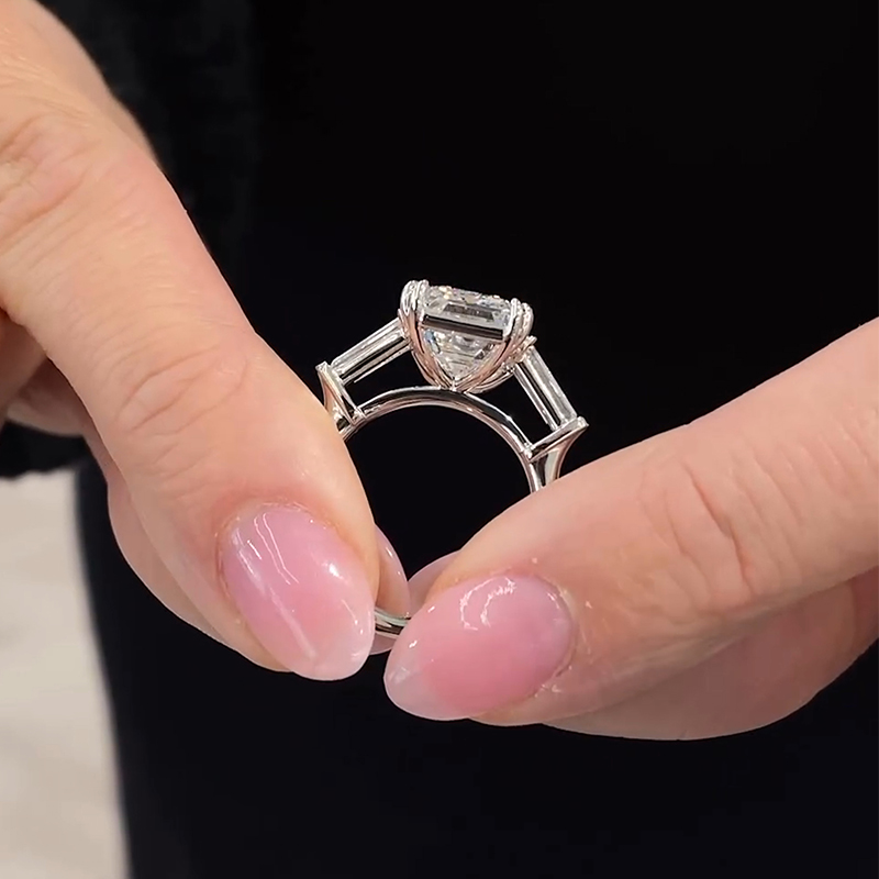 Classic Emerald Cut Simulated Diamond Engagement Ring In Sterling Silver