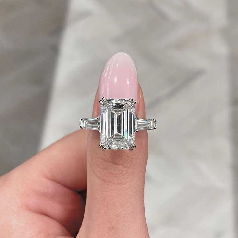 Classic Emerald Cut Simulated Diamond Engagement Ring In Sterling Silver