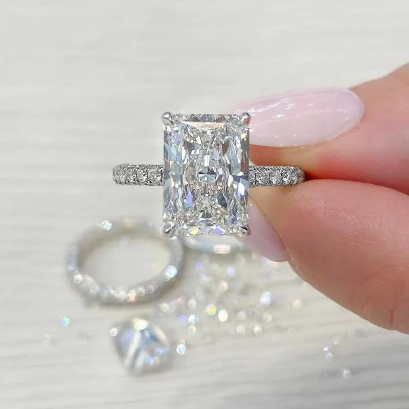 Classic Emerald Cut Simulated Diamond Engagement Ring In Sterling Silver