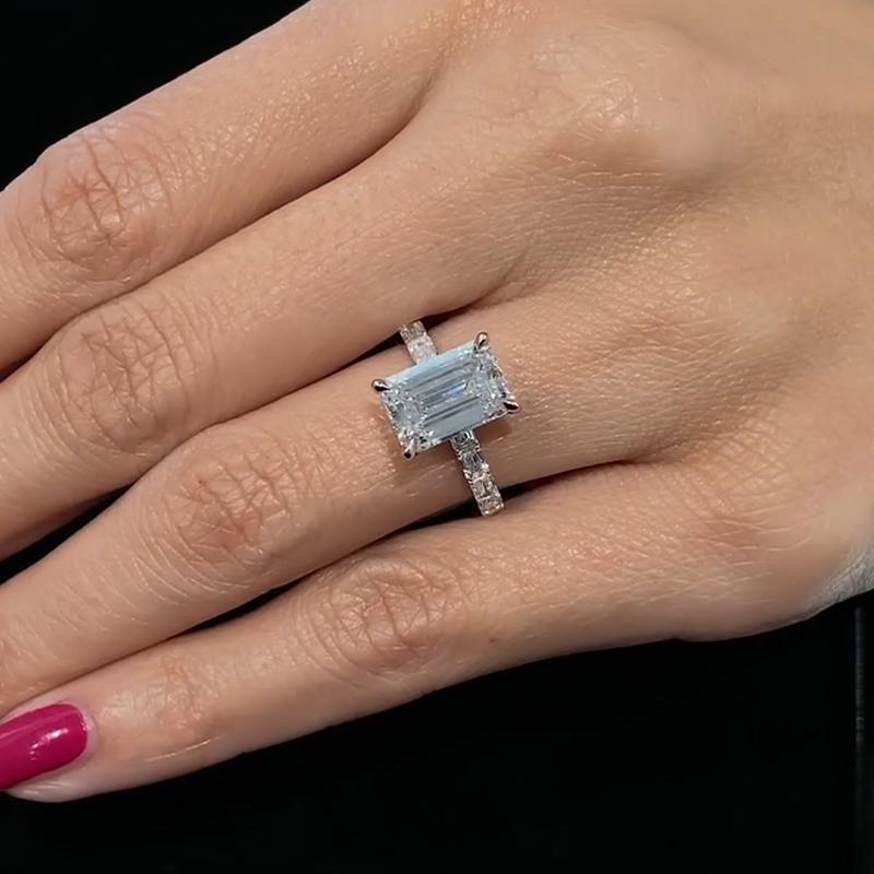 Emerald Cut Simulated Diamond Engagement Ring In Sterling Silver