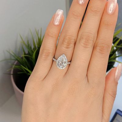 Unique Pear Cut Simulated Diamond Engagement Ring In Sterling Silver