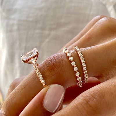 Unique Radiant Cut Simulated Diamond Engagement Ring Sets In Sterling Silver