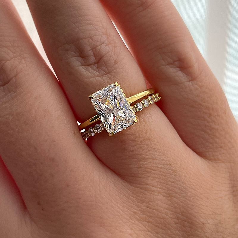 Classic Radiant Cut Simulated Diamond Engagement Ring Sets In Sterling Silver