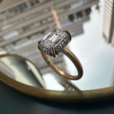 Dainty Emerald Cut Moissanite Engagement Three Ring Sets For Her