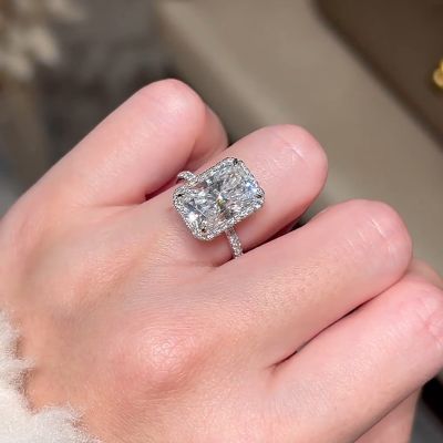 Classic Radiant Cut Simulated Diamond Engagement Ring In Sterling Silver