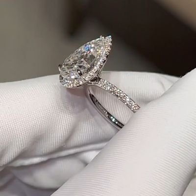 Classic Pear Cut Simulated Diamond Engagement Ring In Sterling Silver