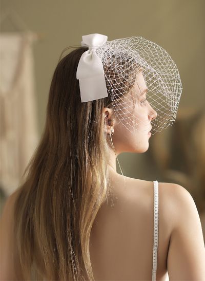 Simple Cut Edge Single Tier Lace Bridal Birdcage Wedding Veil