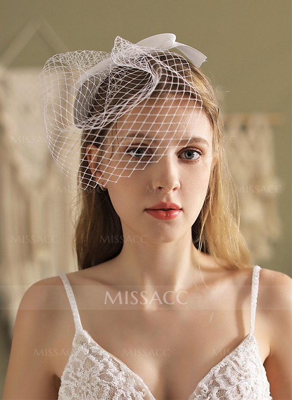 Simple Cut Edge Single Tier Lace Bridal Birdcage Wedding Veil