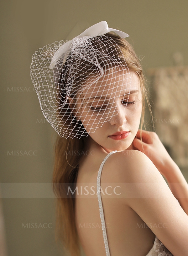 Simple Cut Edge Single Tier Lace Bridal Birdcage Wedding Veil