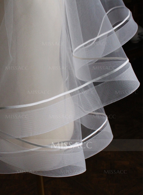 Simple Horsehair Edge Two Tier Tulle Bridal Fingertip Length Wedding Veil