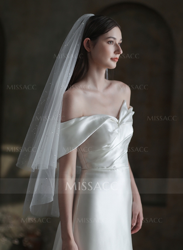 Simple Cut Edge Two Tier Tulle Bridal Fingertip Length Wedding Veil