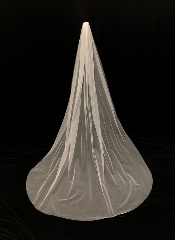 Simple Cut Edge Single Tier Tulle Bridal Chapel Length Wedding Veils