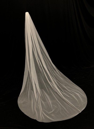 Simple Cut Edge Single Tier Tulle Bridal Chapel Length Wedding Veils