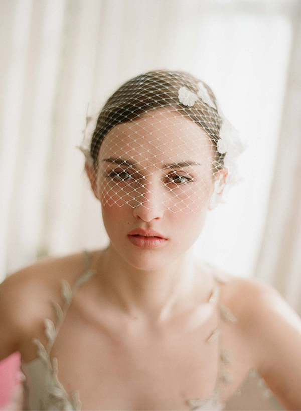 Simple Cut Edge Single Tier Lace Bridal Birdcage Wedding Veil