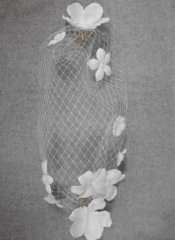 Simple Cut Edge Single Tier Lace Bridal Birdcage Wedding Veil