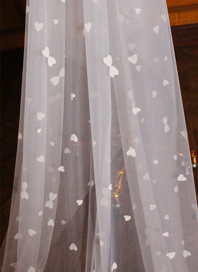 Simple Cut Edge Single Tier Tulle Bridal Chapel Length Wedding Veil