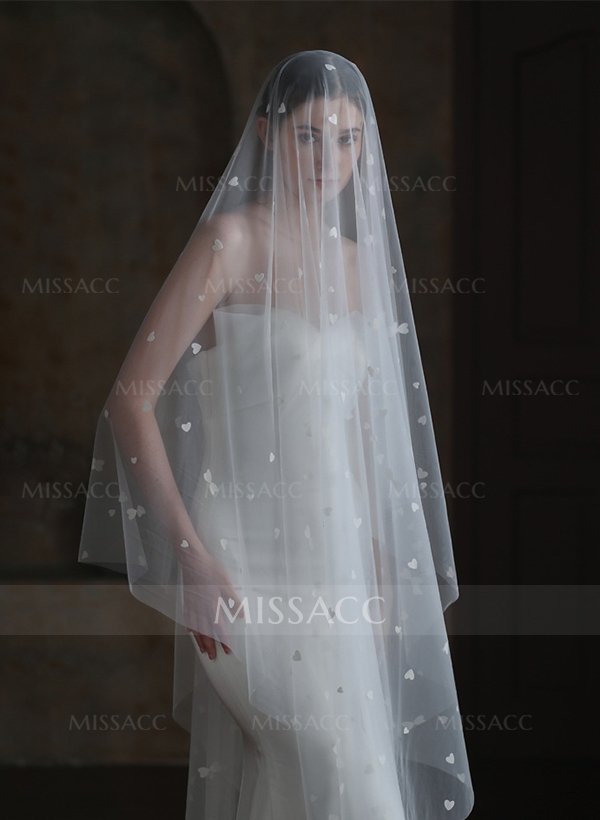 Simple Cut Edge Single Tier Tulle Bridal Chapel Length Wedding Veil