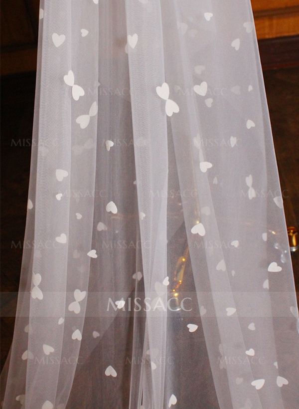 Simple Cut Edge Single Tier Tulle Bridal Chapel Length Wedding Veil