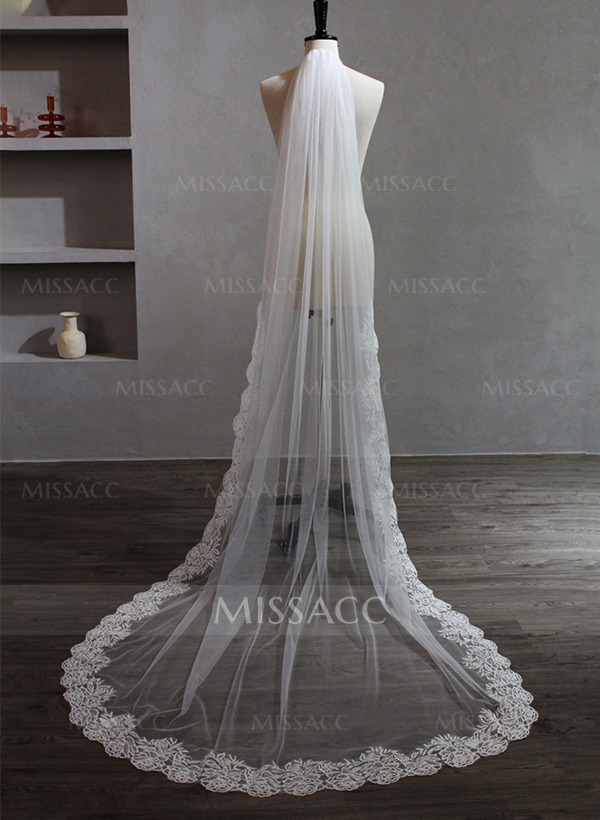 Lace Edge Single Tier Tulle Bridal Chapel Length Wedding Veil