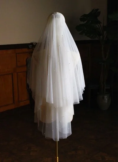 Simple Cut Edge Two-Tier Tulle Fingertip Wedding Veil