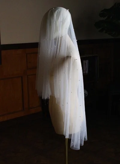 Simple Cut Edge Two-Tier Tulle Fingertip Wedding Veil