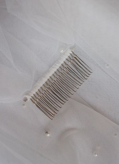 Simple Cut Edge Two Tier Tulle Bridal Fingertip Length Wedding Veil