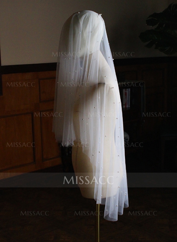 Simple Cut Edge Two Tier Tulle Bridal Fingertip Length Wedding Veil