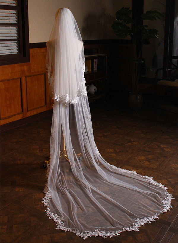 Lace Edge Two Tier Tulle Bridal Cathedral Length Wedding Veil