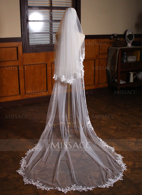 Lace Edge Two Tier Tulle Bridal Cathedral Length Wedding Veil