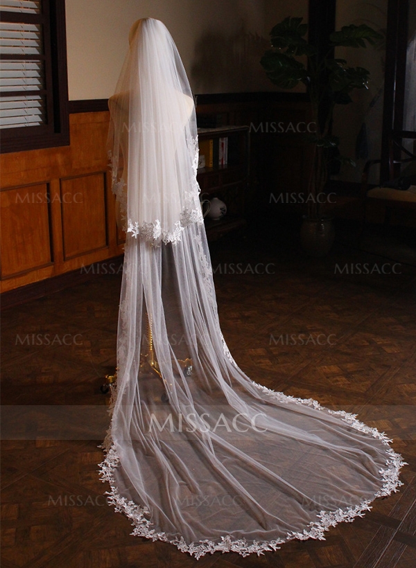 Lace Edge Two Tier Tulle Bridal Cathedral Length Wedding Veil