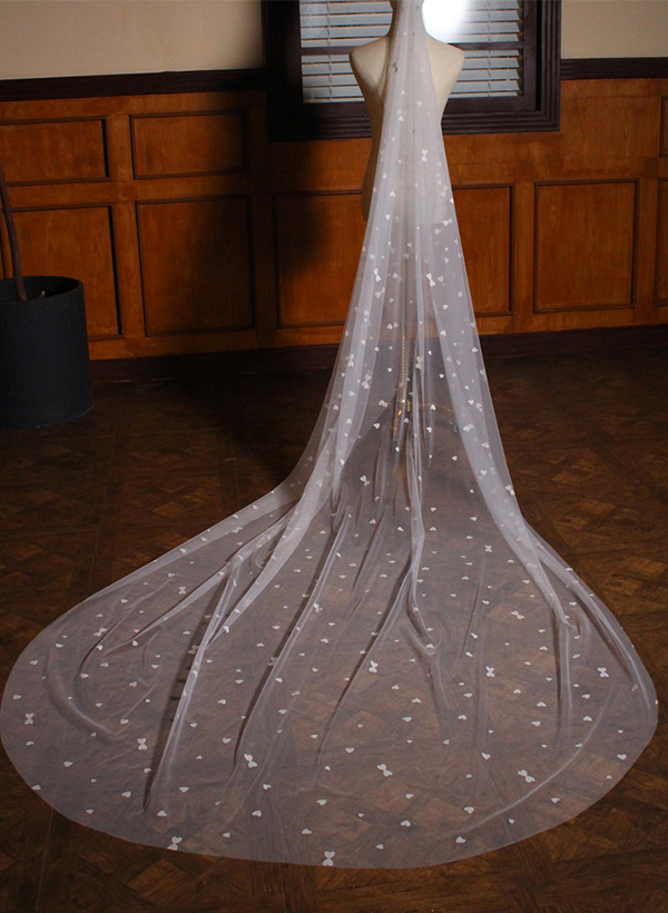 Simple Cut Edge Single Tier Tulle Bridal Cathedral Length Wedding Veil