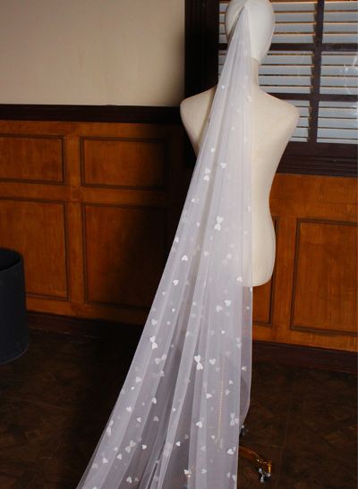 Simple Cut Edge Single Tier Tulle Bridal Cathedral Length Wedding Veil