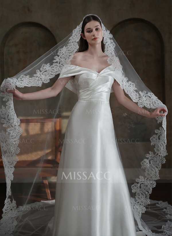 Lace Edge Single Tier Tulle Bridal Cathedral Length Wedding Veil