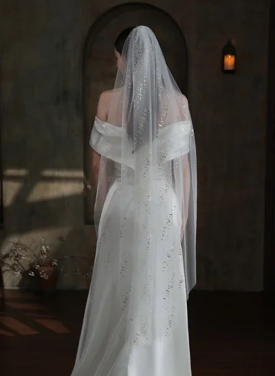 Single Tier Tulle Fingertip Wedding Veil with Sequin Edge