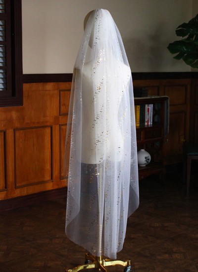 Sequin Cut Edge Single Tier Tulle Bridal Fingertip Length Wedding Veil