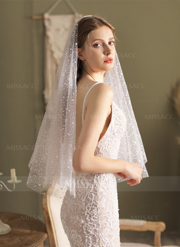 Cut Edge Single Tier Tulle Bridal Elbow Length Wedding Veils