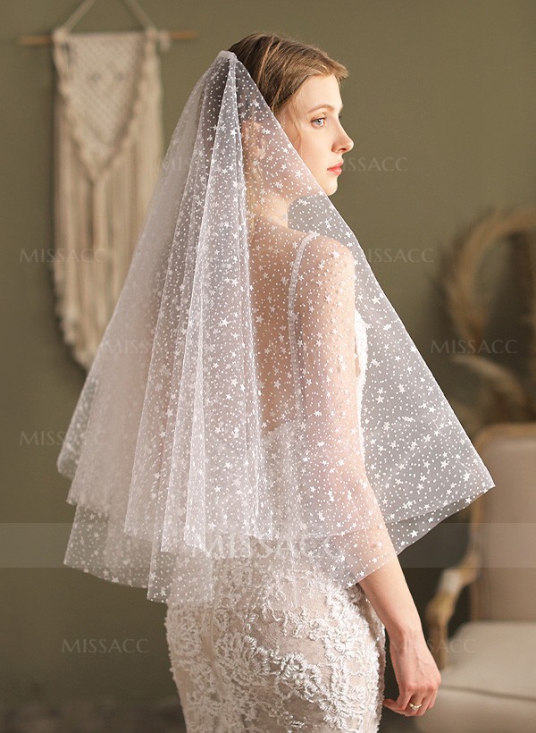 Cut Edge Single Tier Tulle Bridal Elbow Length Wedding Veils