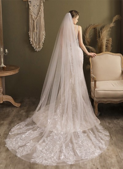 Lace Edge Single Tier Tulle Bridal Cathedral Length Wedding Veils