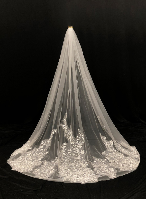 Lace Edge Single Tier Tulle Bridal Cathedral Length Wedding Veils