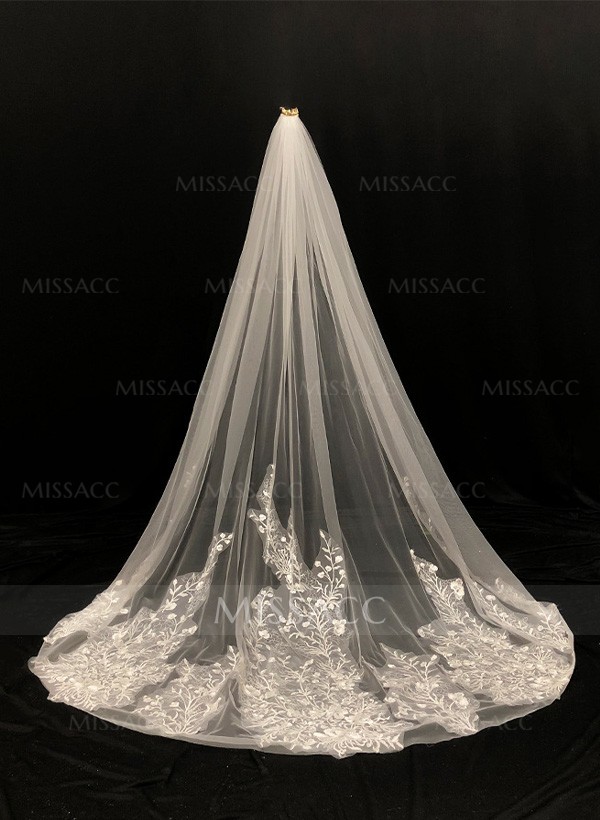 Lace Edge Single Tier Tulle Bridal Cathedral Length Wedding Veils