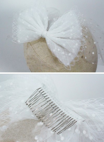 Simple Cut Edge Two Tier Lace Bridal Birdcage Wedding Veil