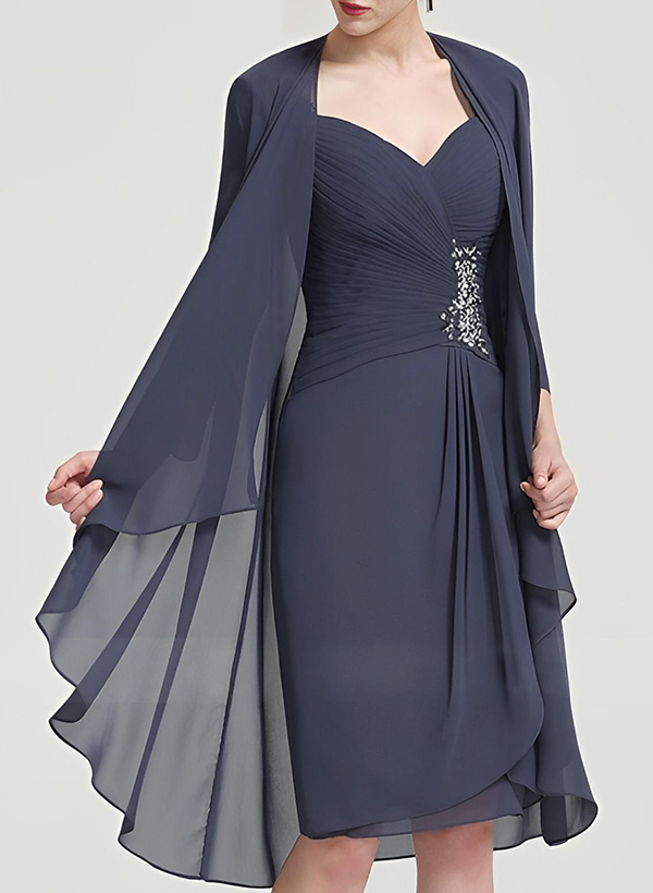 Vorne Offene, Knielange Chiffonjacke Mit 3/4-Ärmeln